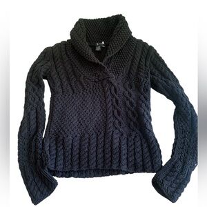 Sisters Black Cable Knit Fisherman Chunky Shawl Neck Sweater Size M